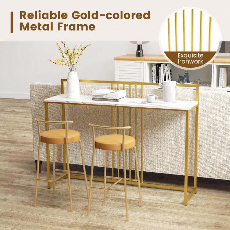 47-inch long entryway table with faux marble top and gold-colored metal frame, ideal for console or sofa placement.
