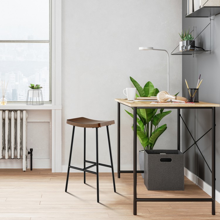 Industrial saddle bar stool with metal legs, contoured MDF seat, perfect for kitchen or dining room use.