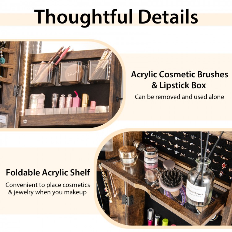 Acrylic cosmetic brushes and lipstick box from the freestanding jewelry cabinet, ideal for organized makeup storage.