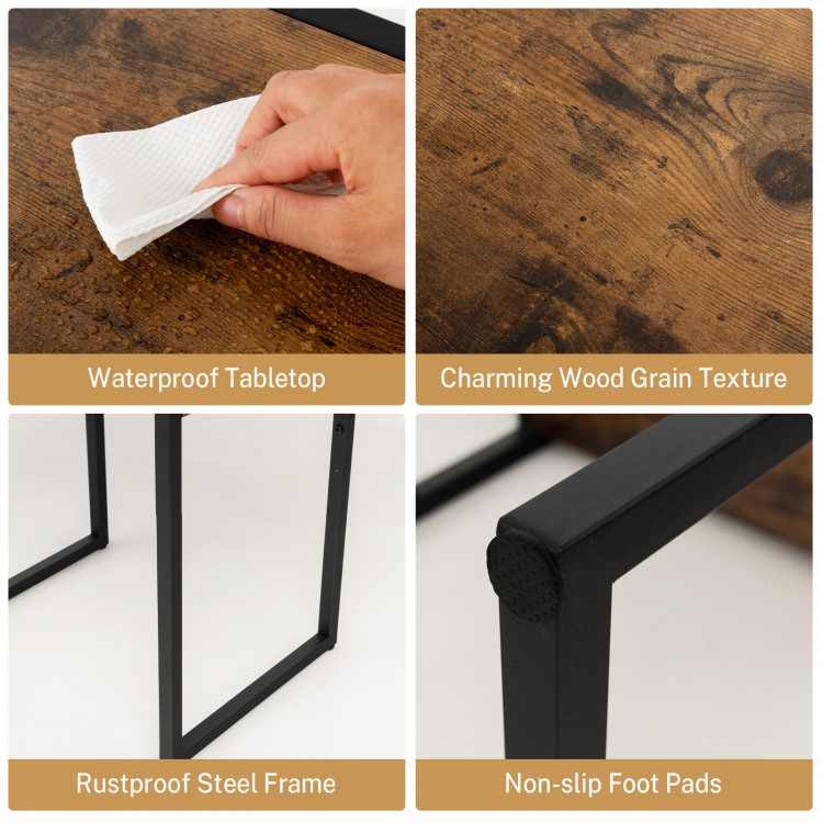 Industrial side table featuring a waterproof tabletop, rustproof steel frame, and open storage for compact spaces.