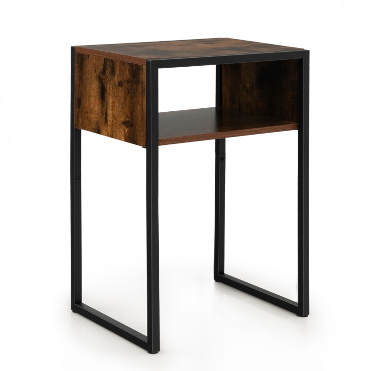 Industrial side table with a stylish open compartment, sturdy MDF and steel frame, ideal for compact entryways or.