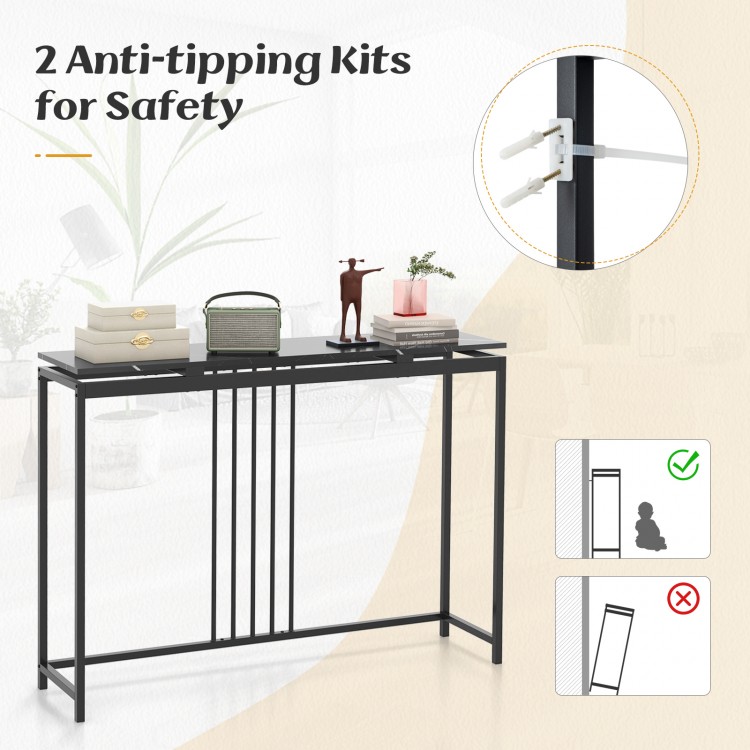 48-inch console table with a stylish faux marble top and black powder-coated steel frame, ideal for entryways and.