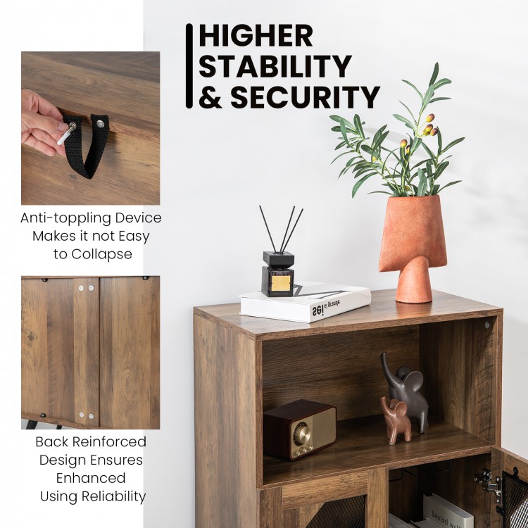 2-door farmhouse kitchen storage bar cabinet in rustic brown with wine rack, glass holder, and anti-tipping design for.