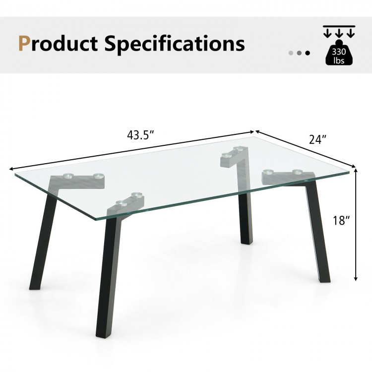 Modern Tempered Glass Coffee Table with Metal Frame for Living RoomCostway Gallery View 4 of 9
