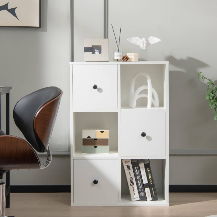 Three-tier white bookshelf with drawers, featuring an anti-toppling device, ideal for living room storage and.