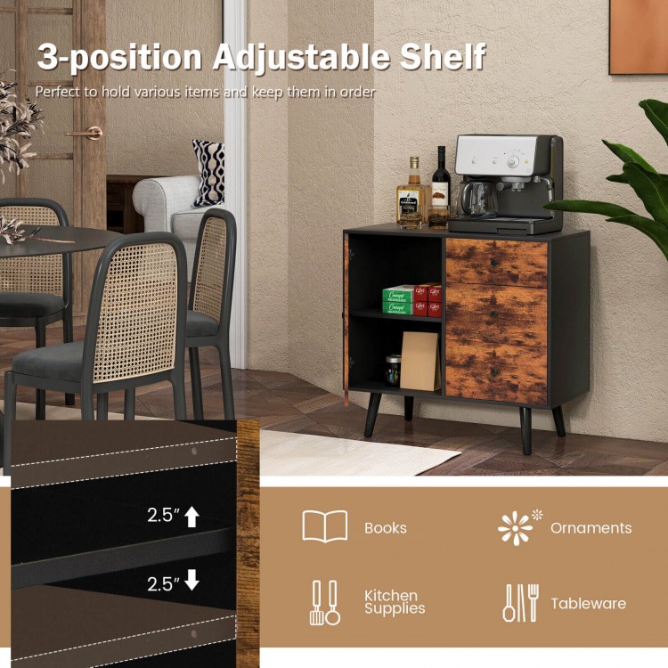 Mid-century wood storage cabinet with 3 drawers and adjustable shelves, perfect for organizing daily necessities.