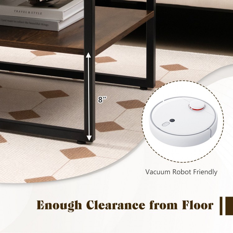Rustic brown 2-tier end table set with 8-inch clearance, perfect for living room and vacuum robot-friendly cleaning.