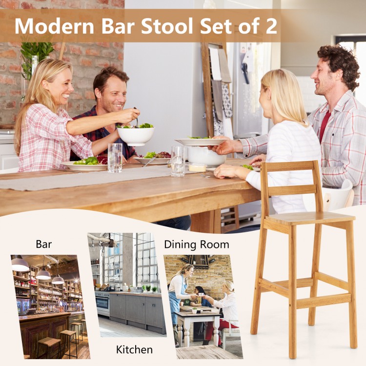 Natural rubber wood armless bar stool with backrest, 28" height, ideal for home bars and dining rooms.