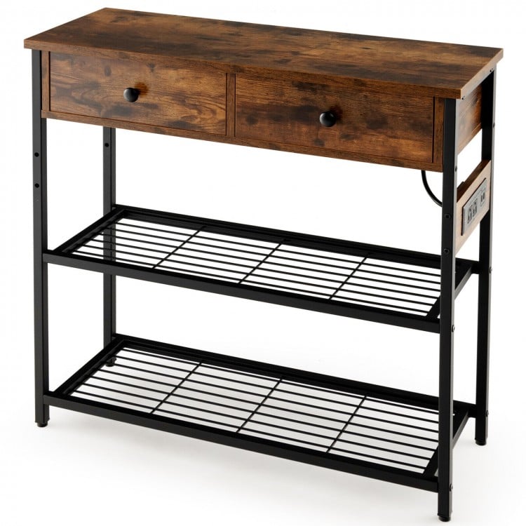 Narrow Console Table with 2 Drawers and 2 Metal Mesh Shelves - Gallery View 1 of 10