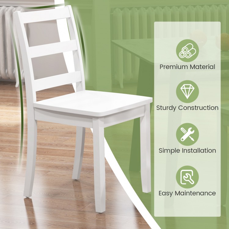 White wood dining chair with solid rubber wood legs, sturdy construction, and modern design for versatile use.