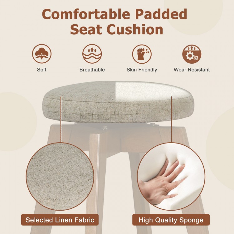 Close-up of a padded beige linen seat cushion for a backless swivel barstool, featuring soft, breathable fabric.