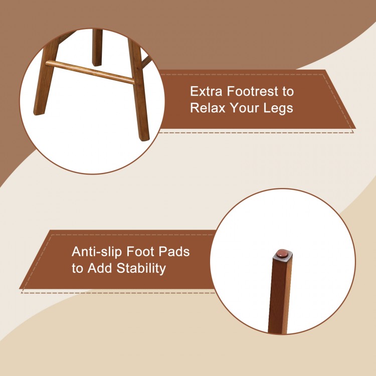 Extra footrest and anti-slip foot pads on the 26-inch backless swivel barstools for added comfort and stability.