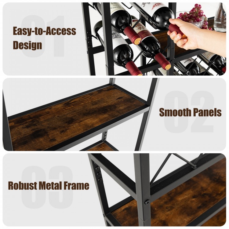 Industrial floor wine rack featuring a robust metal frame, 10-bottle and 17-bottle capacity, perfect for home bars.