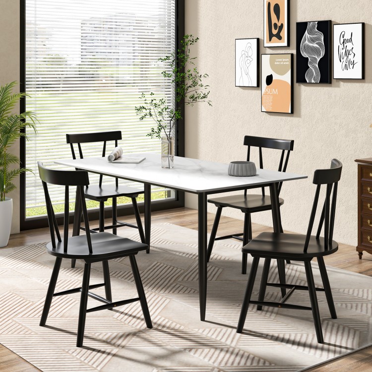Windsor style armless chairs in black with solid rubber wood frame, perfect for dining or living room settings.