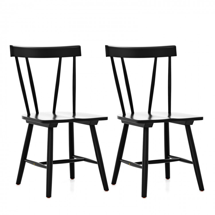 Windsor style armless chairs in black with solid rubber wood frame, perfect for dining or living room use.