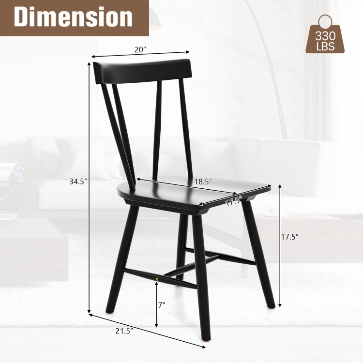 Windsor style armless chair in black with solid rubber wood frame, ergonomic design, ideal for dining or living spaces.