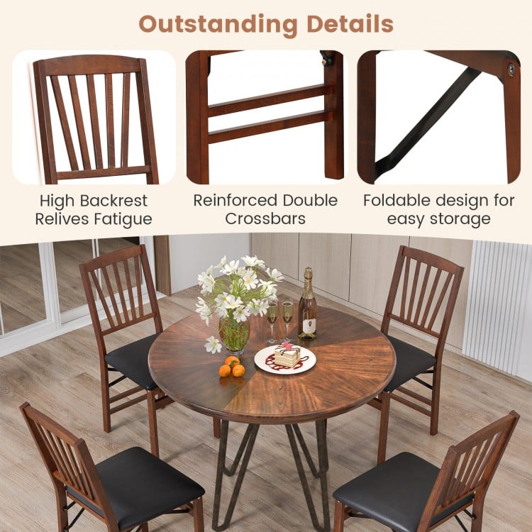 Set of 2 folding chairs with padded seat and rubber wood frame, featuring a high backrest and reinforced crossbars for.