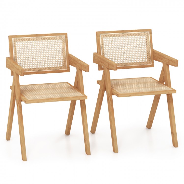 Set of 2 Rattan Accent Chairs with Natural Bamboo Frame