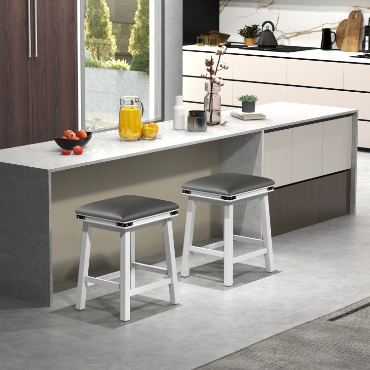 Set of 2 dining bar stools with acacia wood frame and padded seats, perfect for kitchen or dining room use.