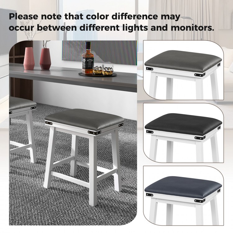 Set of 2 24-inch dining bar stools with acacia wood frame and padded PU seats, ideal for kitchen or dining room use.