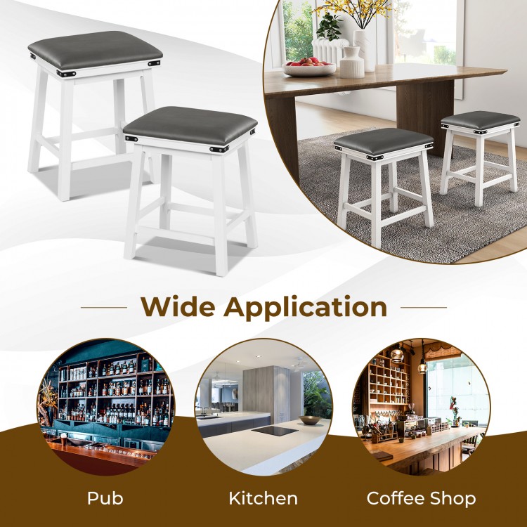Set of 2 24-inch dining bar stools with acacia wood frame, padded seats, and non-slip footpads for kitchen or pub use.