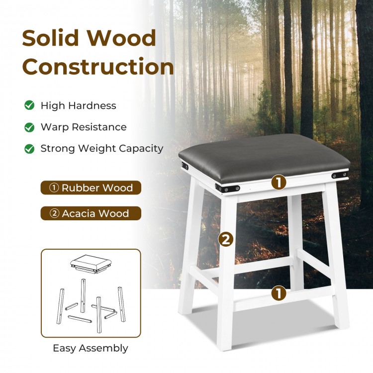 24-inch dining bar stool featuring a rubber and acacia wood frame, sponge padded seat, and decorative rivets for.