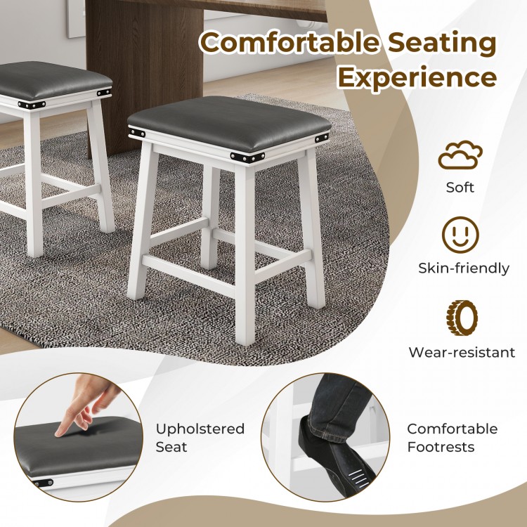Set of 2 dining bar stools with acacia wood frame, padded PU seat, and footrests, ideal for kitchen or dining room use.