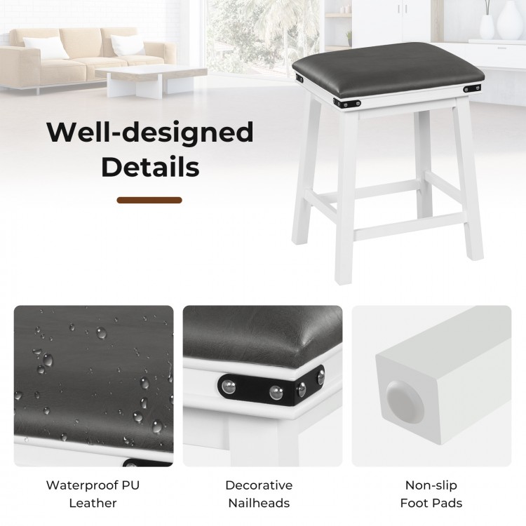 24-inch dining bar stool with waterproof PU leather seat, acacia wood frame, and non-slip foot pads for kitchen use.