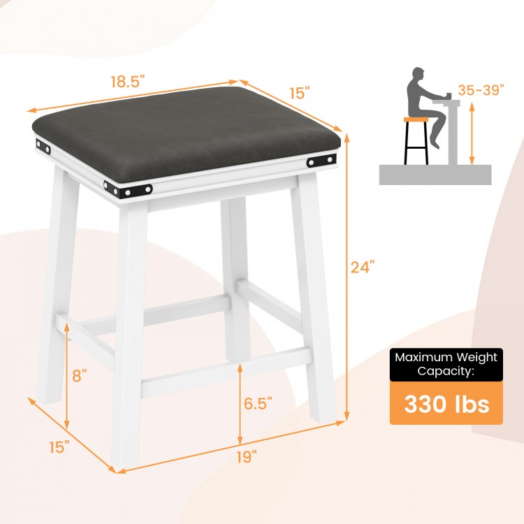 24-inch dining bar stool with acacia wood frame, padded seat, and decorative rivets, ideal for kitchen or dining room.