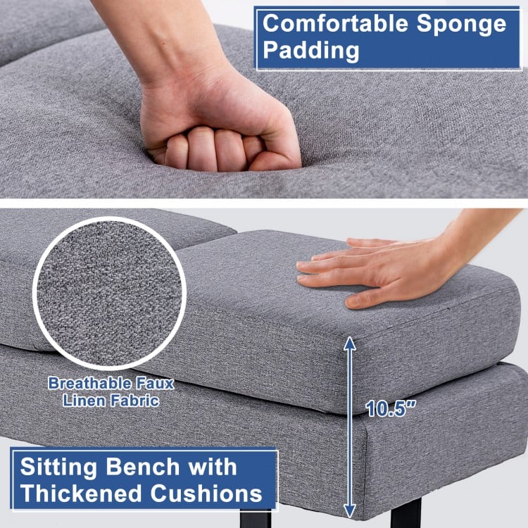 Sitting bench with thickened cushions, gray faux linen fabric, and comfortable sponge padding for waiting rooms.