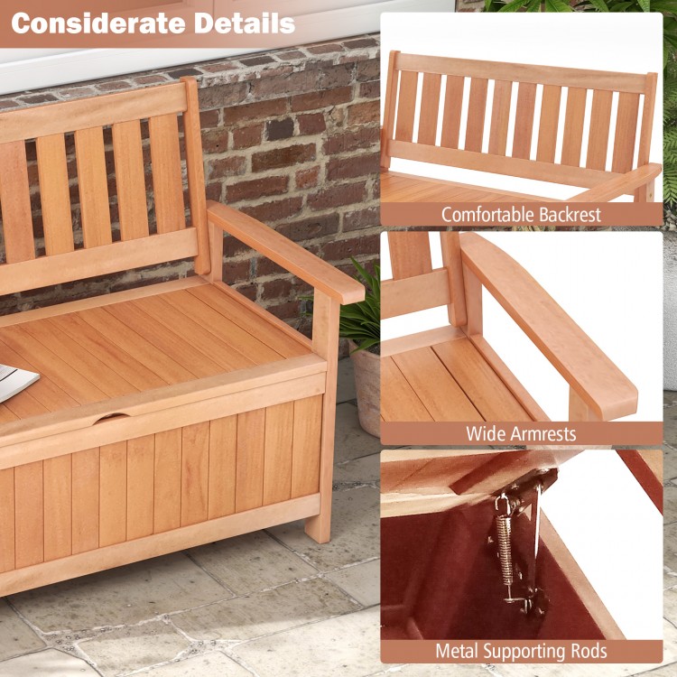 48 Inch Patio Wood Storage Bench with Slatted Backrest - Costway