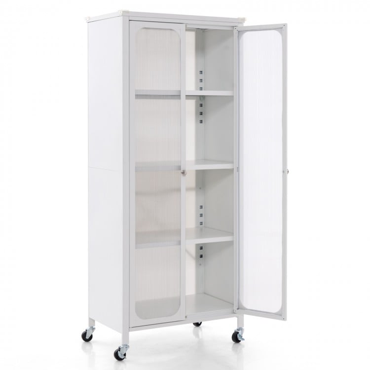 Glass Doors Storage Cabinet with Wheels and Adjustable Shelves - Gallery View 1 of 10