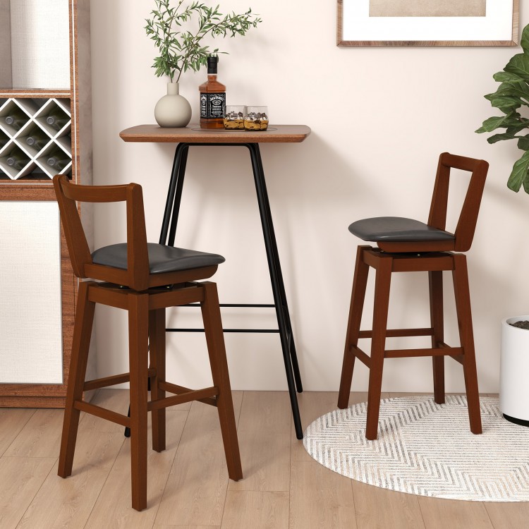 Swivel upholstered PU leather stool with backrest and cushioned seat, perfect for kitchen or bar use.