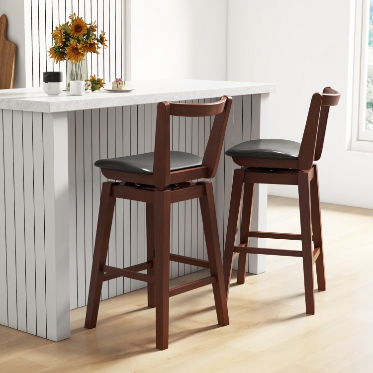 Elegant swivel upholstered stool with a hollow backrest and cushioned seat, perfect for dining room or bar settings.