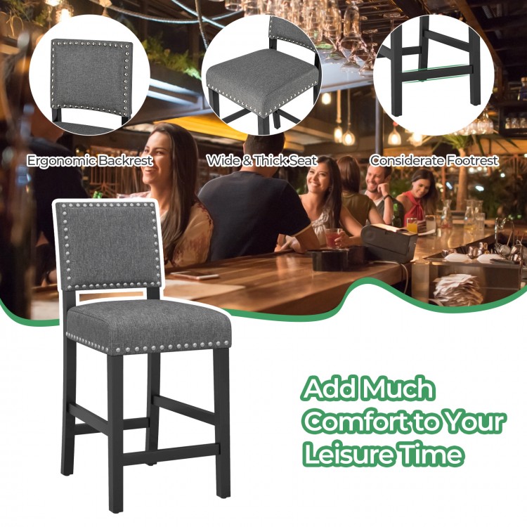 Counter height chair set with ergonomic backrest, rubber wood frame, and cushioned seat for added comfort at the bar.