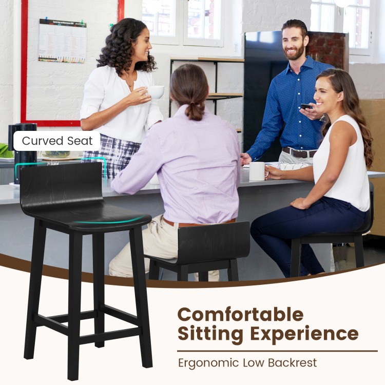 Wood bar stool set of 2 with solid back and seat, featuring ergonomic design for comfort, ideal for kitchen counters.