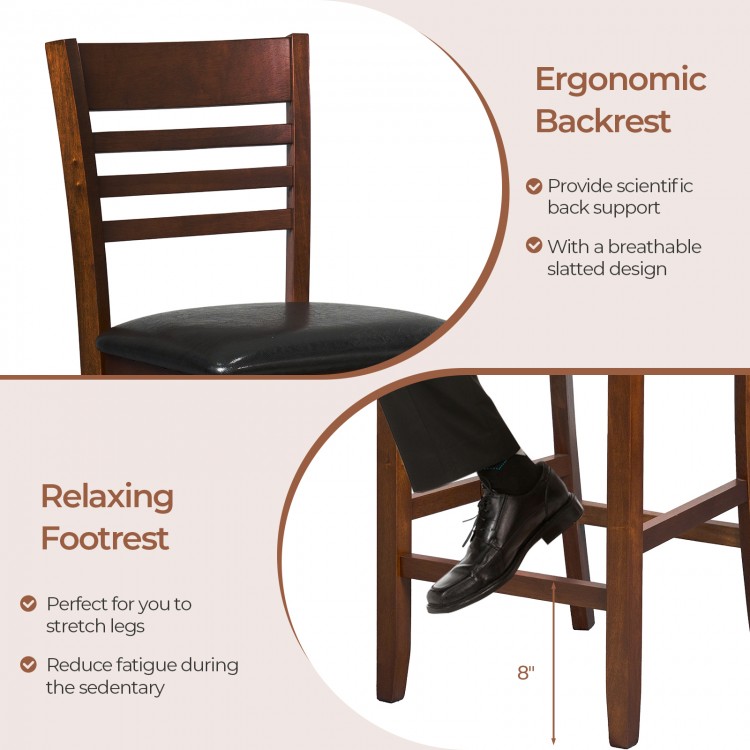 Counter height bar chair with ergonomic backrest and relaxing footrest, made of durable walnut rubber wood for kitchen.