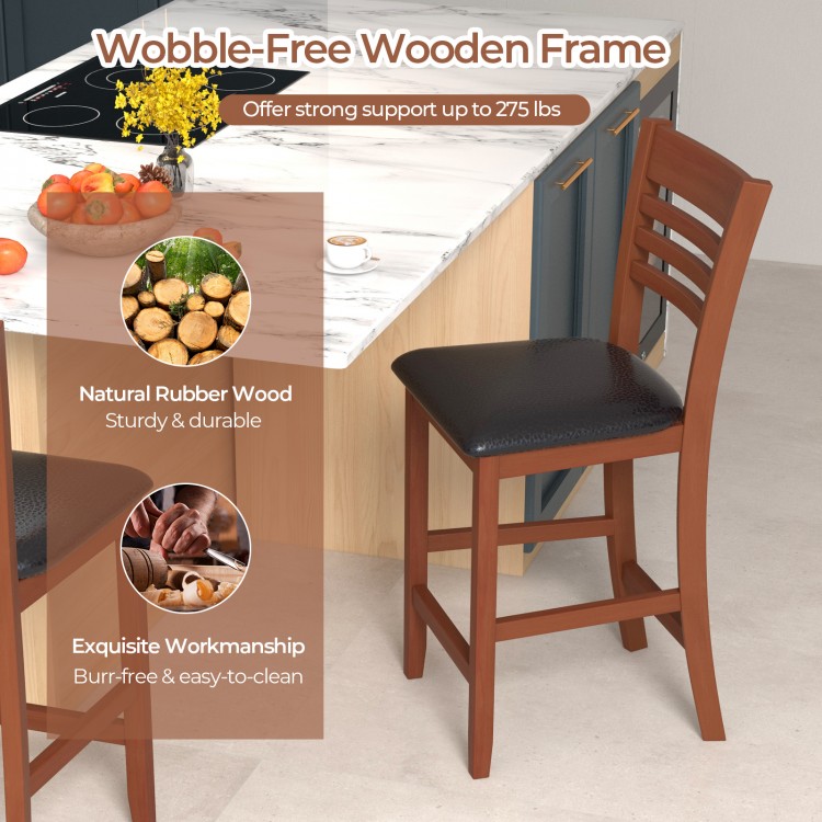 Counter height bar chair with walnut finish, made of natural rubber wood, featuring a padded seat and ergonomic.