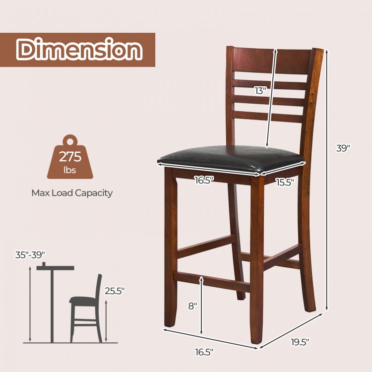 Counter height bar chair with backrest, walnut finish, sturdy rubber wood, ergonomic design for kitchen island use.