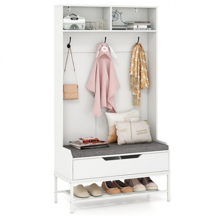 69 Inches Tall Hall Tree 4-in-1 Coat Rack with Seat Cushion and Shoe Storage - Gallery View 1 of 10