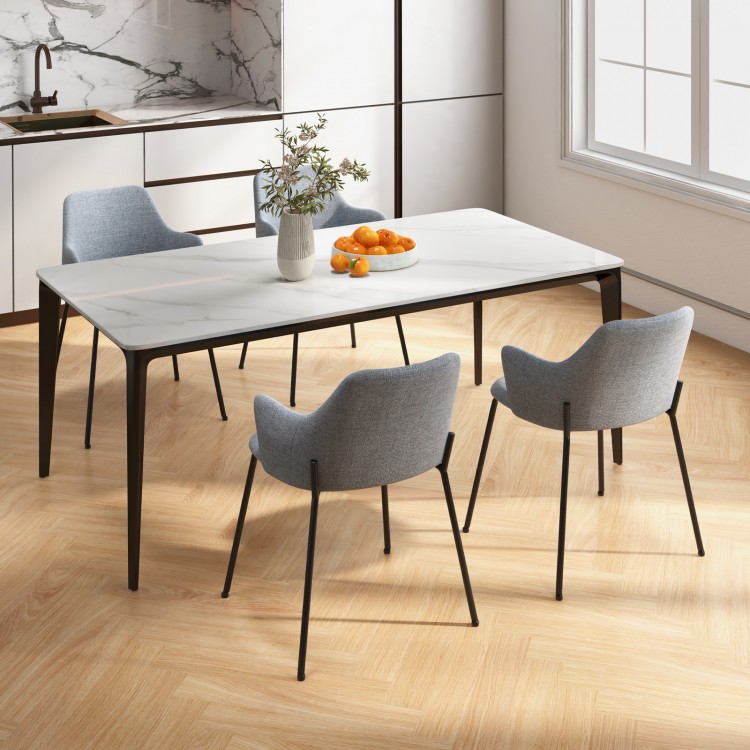 Gray dining chairs set of 2 with curved backrest and armrests, featuring a stable metal frame for optimal comfort.