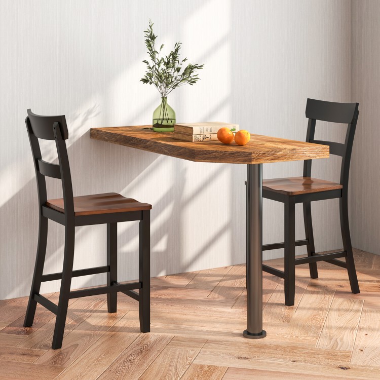 Farmhouse dining bar stool set of 2 with solid rubber wood frame, featuring curved backrest and comfortable seat for.