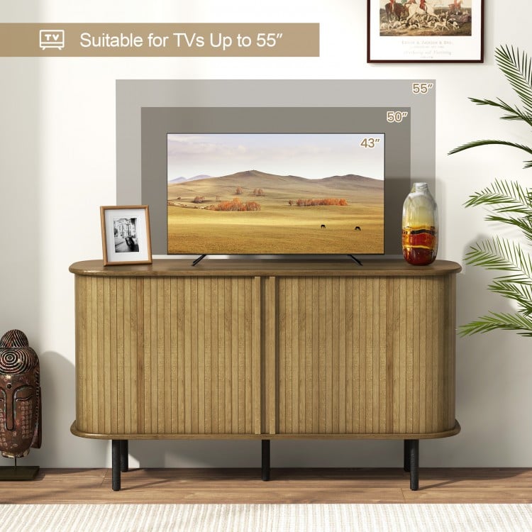47-inch oak sideboard buffet cabinet with sliding doors, adjustable shelves, and space for TVs up to 55 inches.