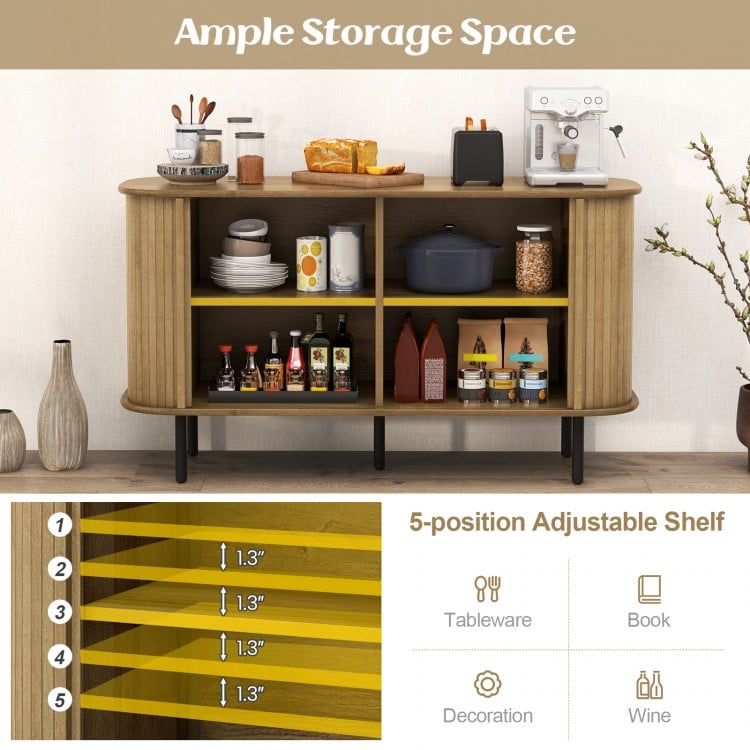 47-inch oak sideboard buffet cabinet with adjustable shelves and sliding doors, perfect for kitchen or dining room.