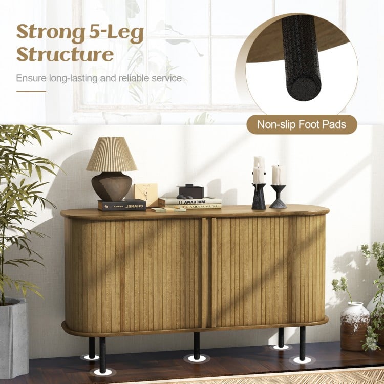 47-inch oak sideboard buffet cabinet with elegant wave panels, adjustable shelves, and non-slip foot pads for stability.