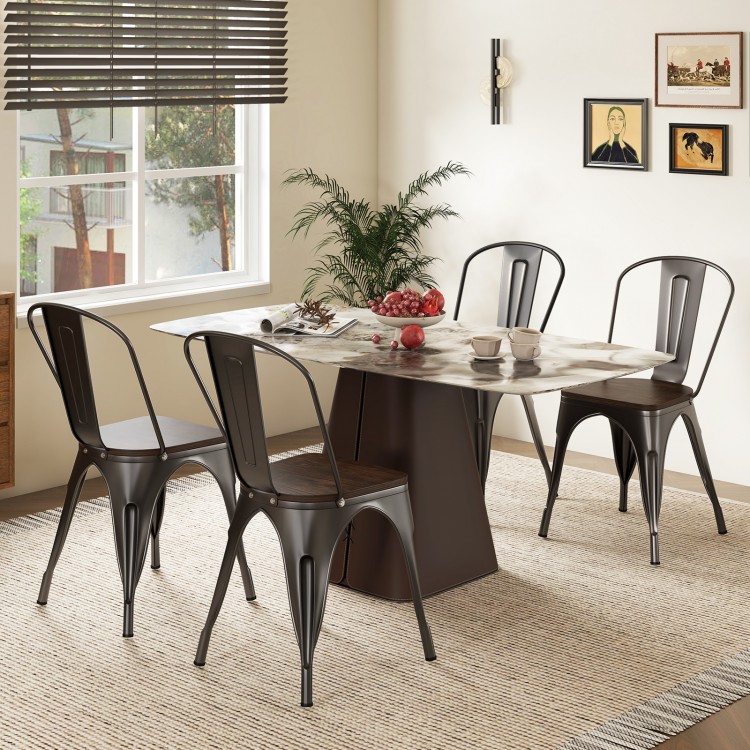 Tolix style metal dining chairs set of 4 with wood seats, perfect for stylish kitchen or bistro seating.