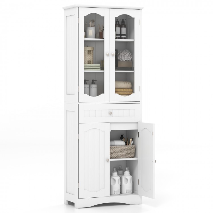 Side view of the 63-inch tall bathroom storage cabinet with spacious lower cabinet and stylish glass doors for elegant.