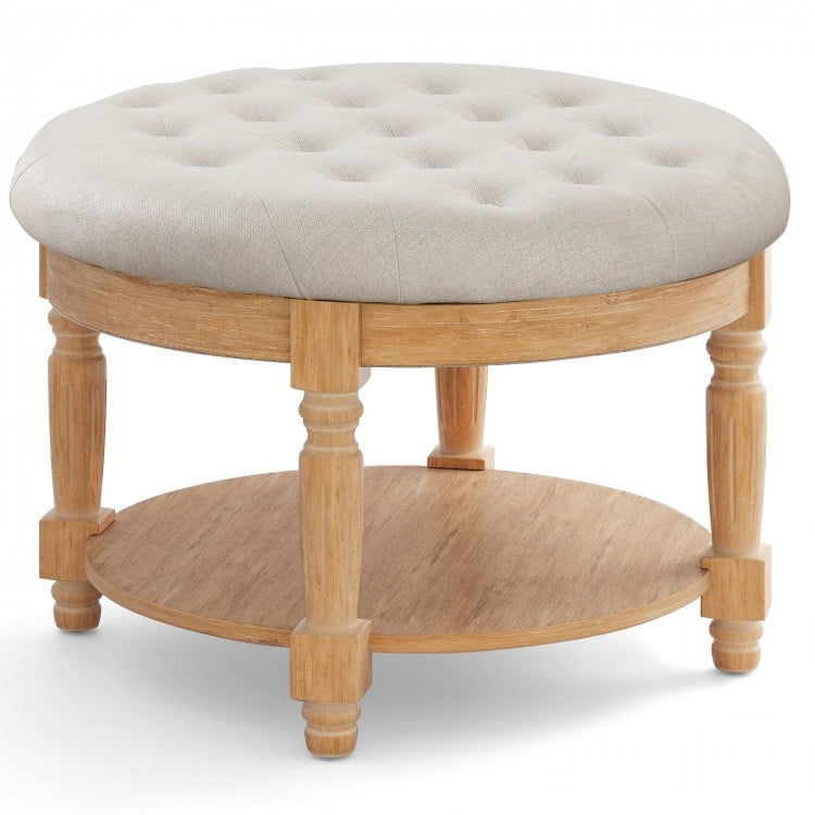 29 Inch Large Round Ottoman Coffee Table 2-Tier Upholstered Tufted Footrest Ottoman with Flip-up Top - Gallery View 1 of 10