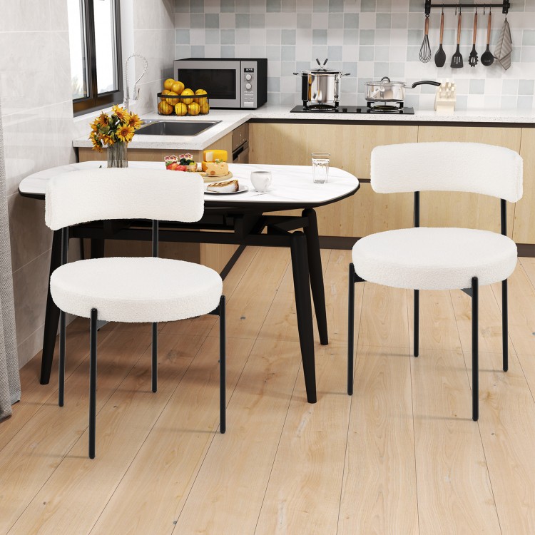 Boucle Dining Chair with Curved Backrest and Metal Legs Set of 2 - Gallery View 2 of 10