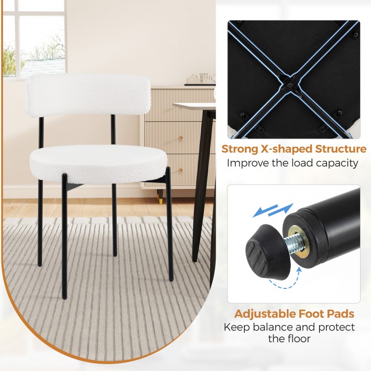 Boucle Dining Chair with Curved Backrest and Metal Legs Set of 2 - Gallery View 10 of 10
